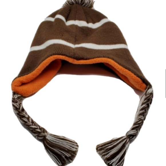 Capelli NY Trapper Hat Kids Beanie Winter Brown White Tassels Orange Lining S/M - Picture 5 of 6